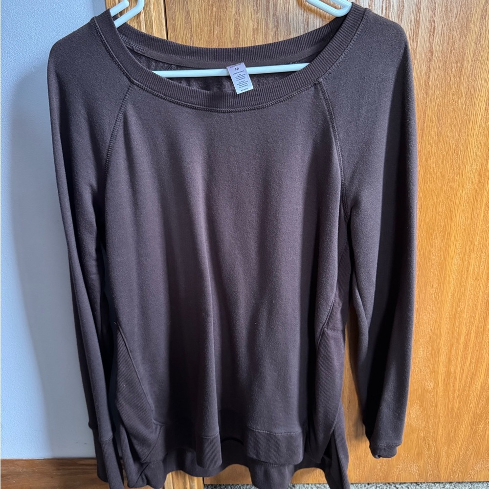 90 Degree By Reflex Women's Dark Brown Crew Neck Sweatshirt